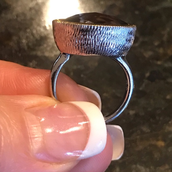 East West Smoky Topaz Sterling Silver Ring with Gold Accents Sz 6.5 - Picture 7 of 7